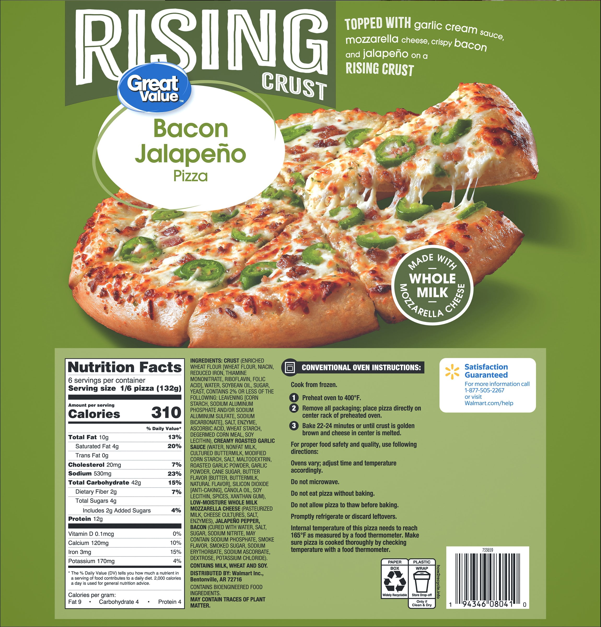 Great Value Rising Crust Bacon Jalapeno Pizza, 27.95 oz (Frozen)