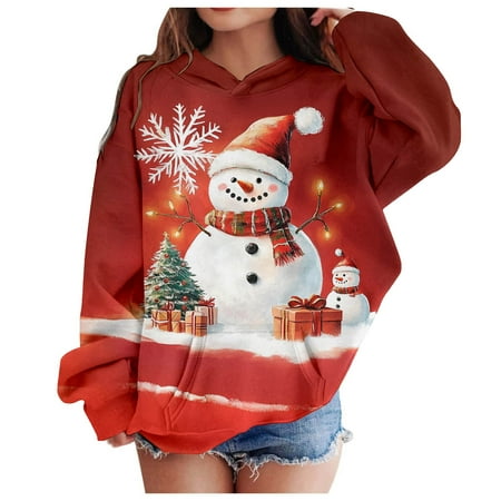 

Girls Sweatshirt Christmas Graphic Print Long Sleeve Casual Soft Hooded Hoodies Girls Hoodie Red 2 Years-3 Years