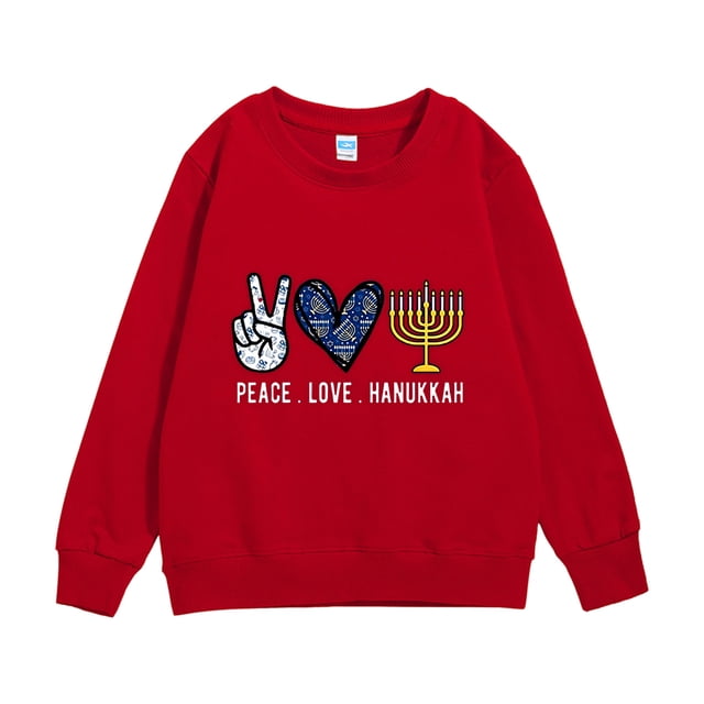 HNMKIU Chandail en Molleton Col Rond Enfants Imprimé Menorah Hanukkah Chaud Manches Longues