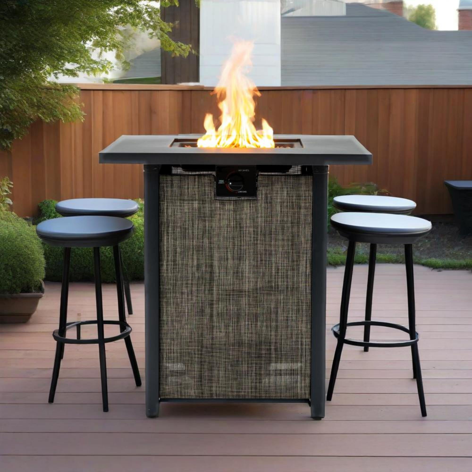E-Western 28-Inch Propane Fire Pit Table with 50000 BTU Steel Square Design for Outdoor Patio Garden Courtyard Black