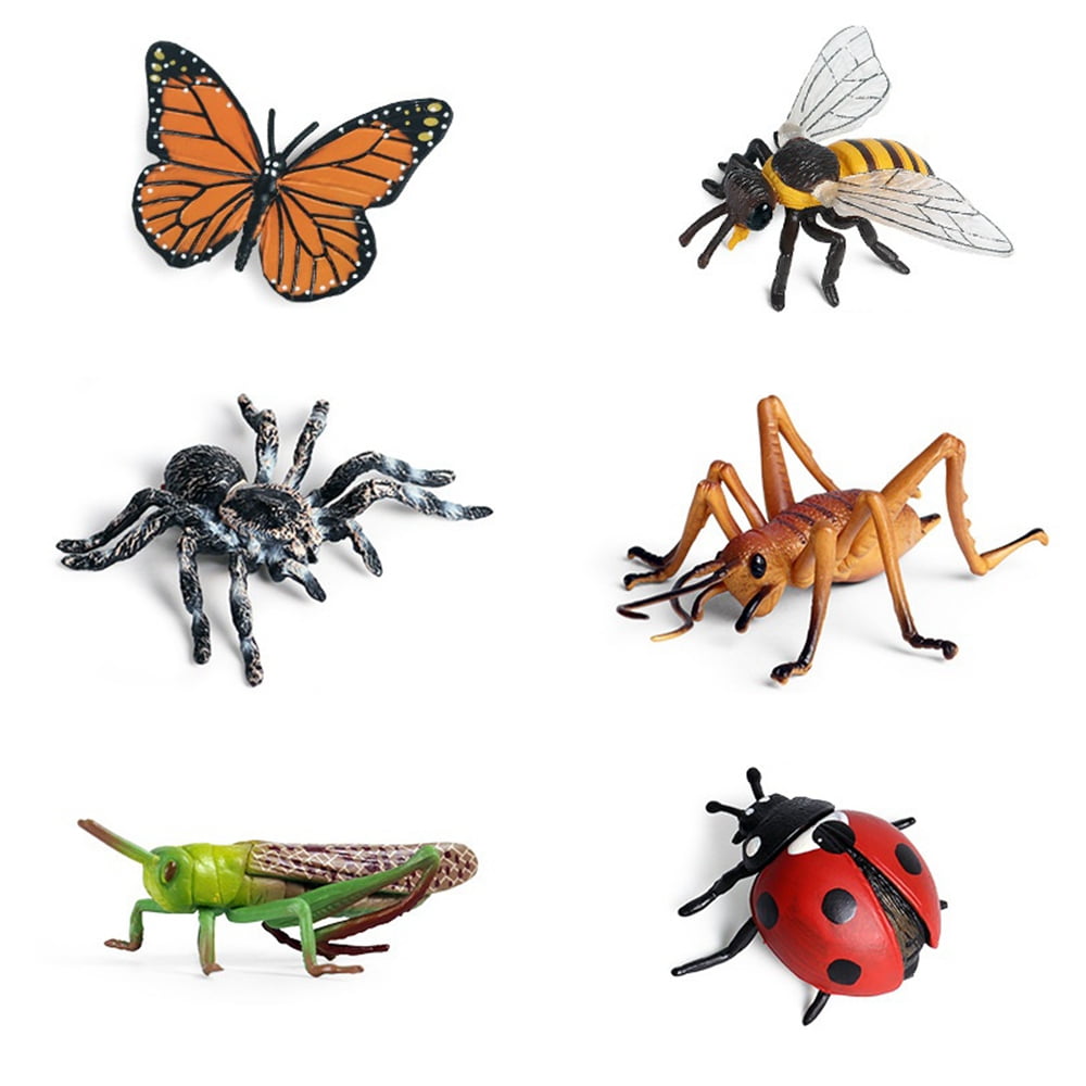 6PCS Realistic Insects Figures Toys Plastic Set with Butterfly Bee