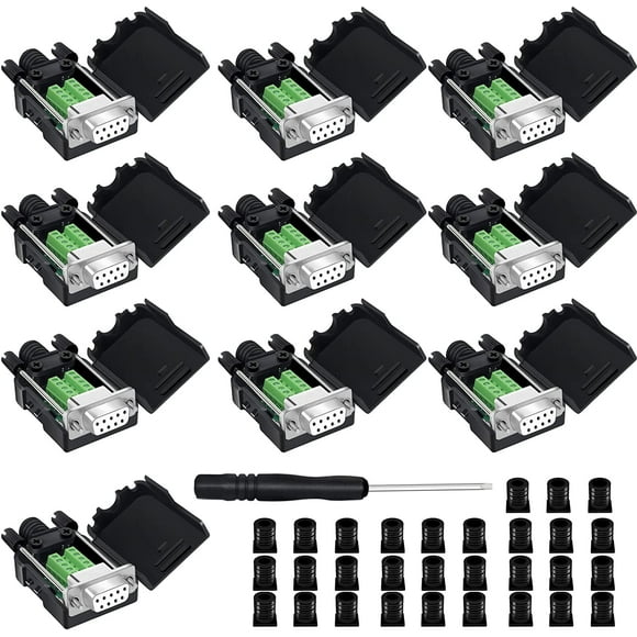 YIOVVOM DB9 Breakout Connector to Wiring Terminal RS232 D-SUB Male Serial Adapters Port Breakout Board Solder-Free Module with case(10 PCS Female Adapter White)