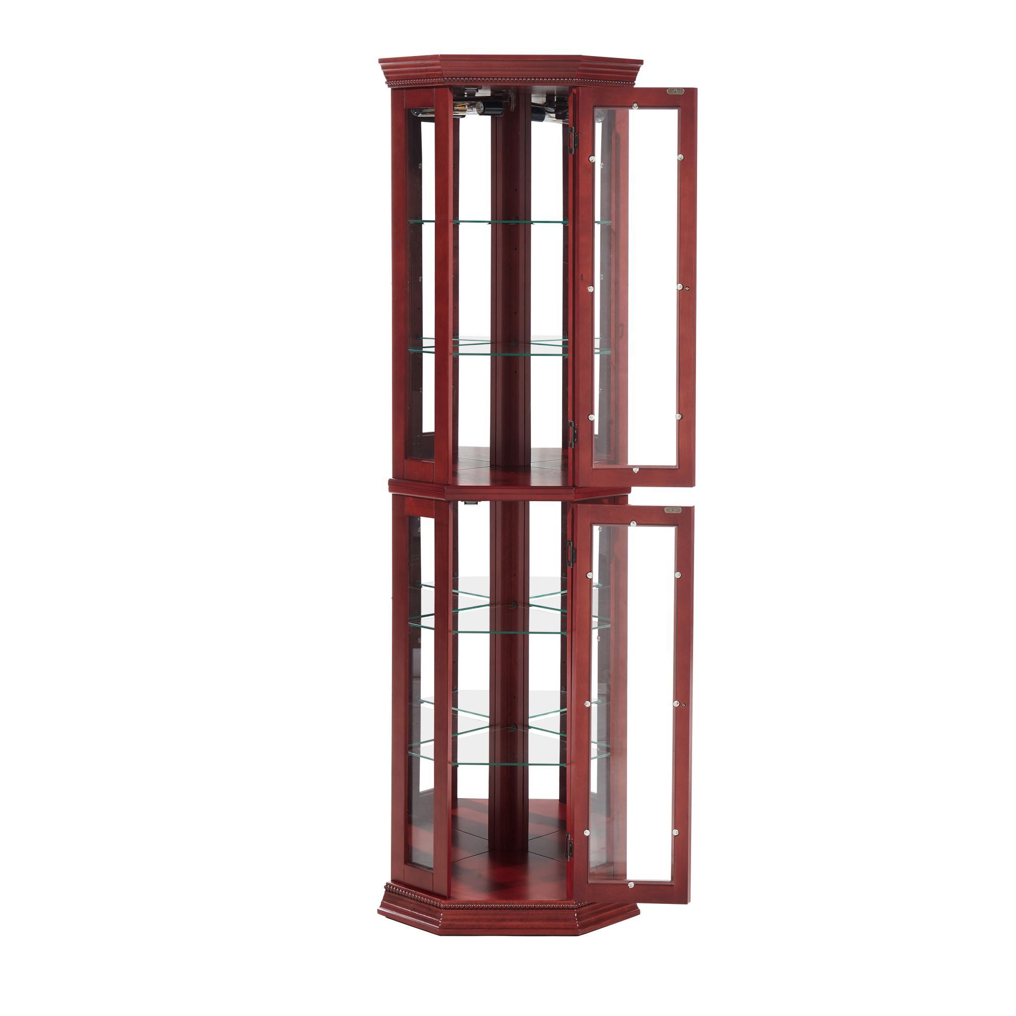 CKEASEAN Curio Cabinet 69" Lighted Glass Corner Cabinet, Vintage Display Cabinet with Adjustable Shelves