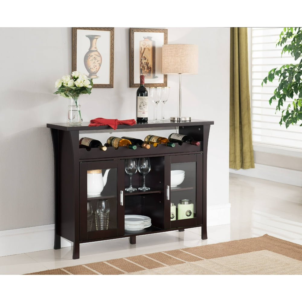 Richard Espresso Wood Buffet Server with Wine Storage & Shelves