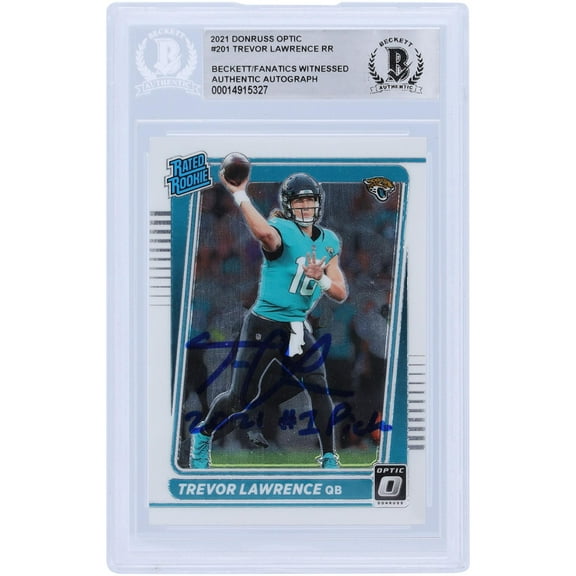 Trevor Lawrence Jacksonville Jaguars Autographed 2021 Panini Donruss Optic Rated Rookie #201 Beckett Fanatics Witnessed Authenticated Rookie Card with "2021 #1 Pick" Inscription - Fanatics Authentic