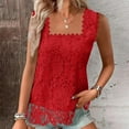 thumbnail image 3 of TKLPEHG Womens Tank Tops Square Neck Lace Tank Top Loose Casual Comfy Summer Clothes Lightweight Solid Color Sleeveless T Shirt Fashion Blouses (Red,L), 3 of 6