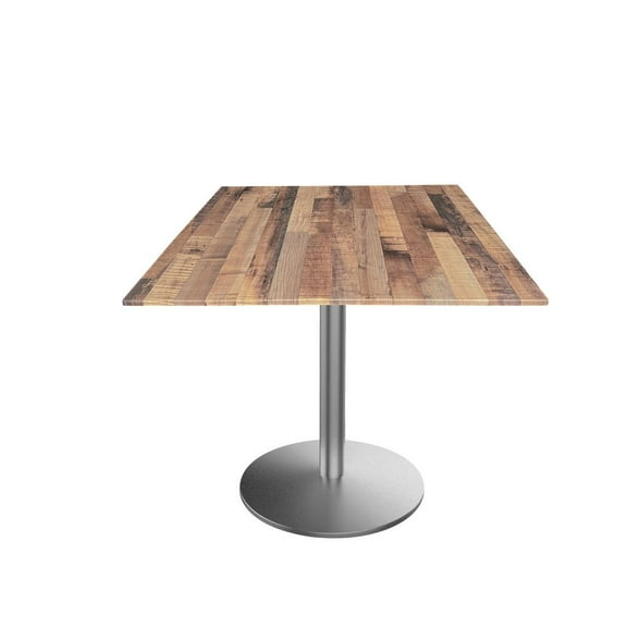 Indoor/Outdoor 30" Tall OD214 Stainless Steel Table Base with 22" Diameter foot and 32" x 32" Square Indoor/Outdoor Rustic Top by the Holland Bar Stool Co.