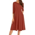 thumbnail image 2 of LISTHA 3/4 Sleeve Dresses for Women Fall Casual Loose Plain Pleated Flowy Midi Dresses Ginger 2XL, 2 of 5