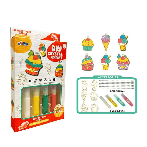 E Diy Crystal Paint Art Set For Kids 3D Adhesive Graffiti Coloring Craft Kit No Baking Required Dessert Theme Creative Art Project 20Ml Bottle 4.23 Oz