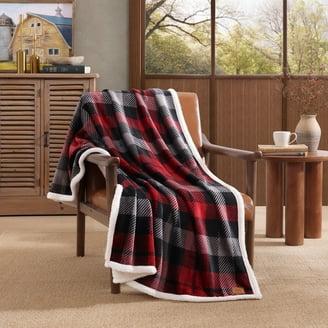 Christmas Sherpa Throw Blanket - 50x60 Inch Reversible Plaid Tree Fleece Blanket For Couch & Bed