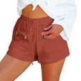 thumbnail image 6 of Shorts for Women 2026 Summer Cotton Linen Elastic Waist Wide Straight Leg Casual Beach Shorts with Pockets, 6 of 9