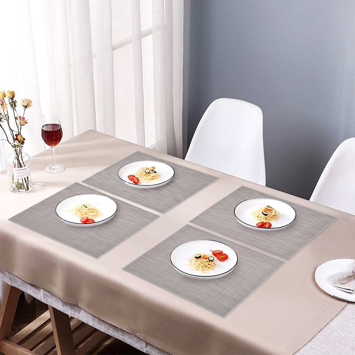 Decozen Placemats Set of 4 Dining Table Placemats, Rectangular Vinyl, PVC, 18"x12" - Beige Brown