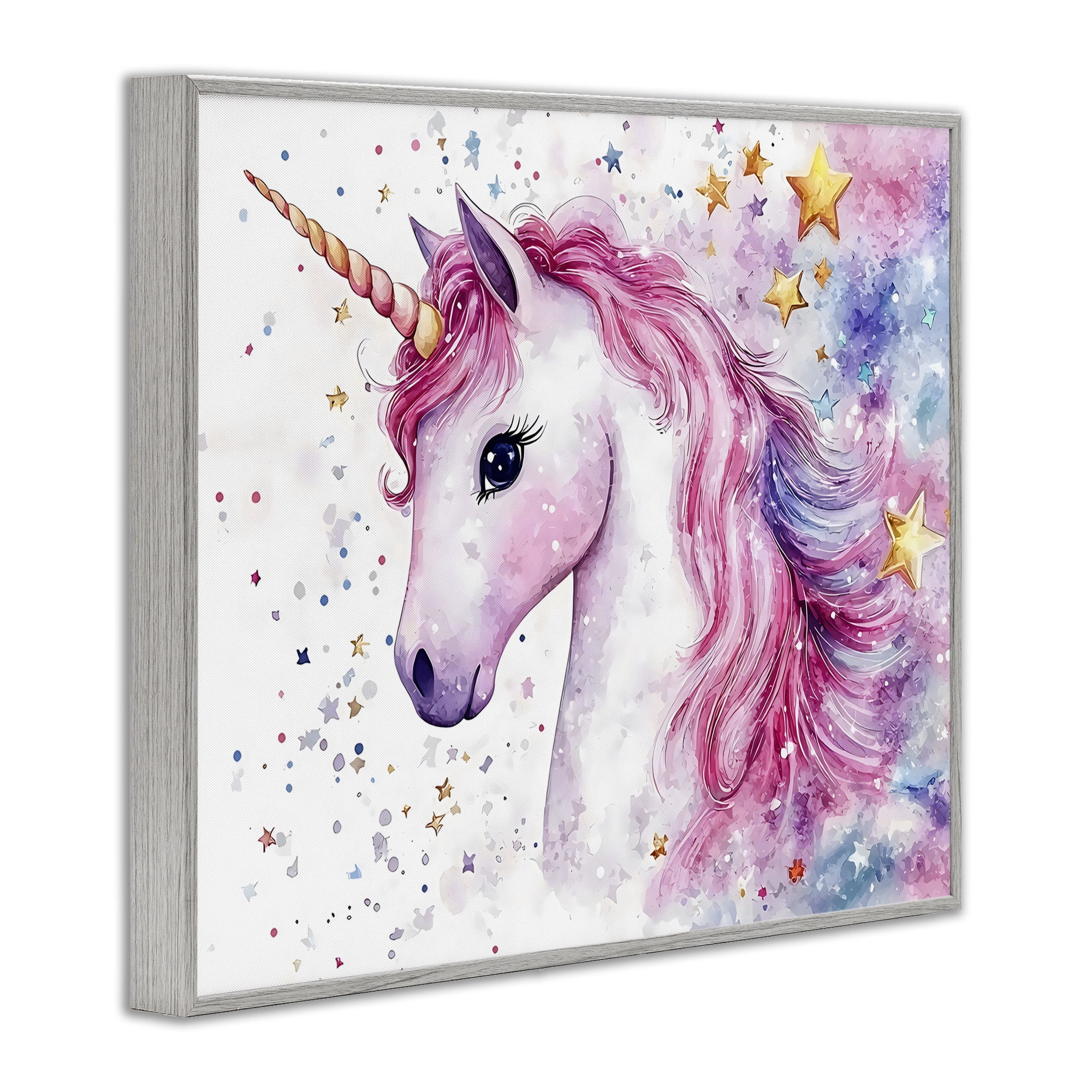 Stupell Industries Pink Mane Unicorn with Stars Gray Framed Giclee Art, design by Creative Studio