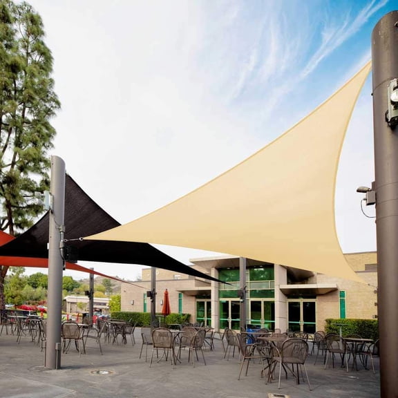 12' x 12' x 12' Beige Triangle Sun Shade Sail Canopy Outdoor Patio Fabric Screen Awning RTAPT12 - UPF50+ 95% UV Blockage, Heavy Duty, Water & Air Permeable (We Make Custom Size)