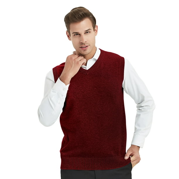 hardwerkend Discriminatie roze Toptie Men Business Solid Color Plain Sweater Vest, Cotton Fit Casual  Pullover-Wine Red-XL - Walmart.com