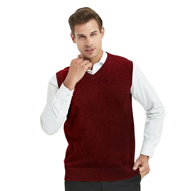 TOPTIE Chandail Sans Manches Uni pour Homme, Coupe en Coton Décontractée - Rouge Vin - P