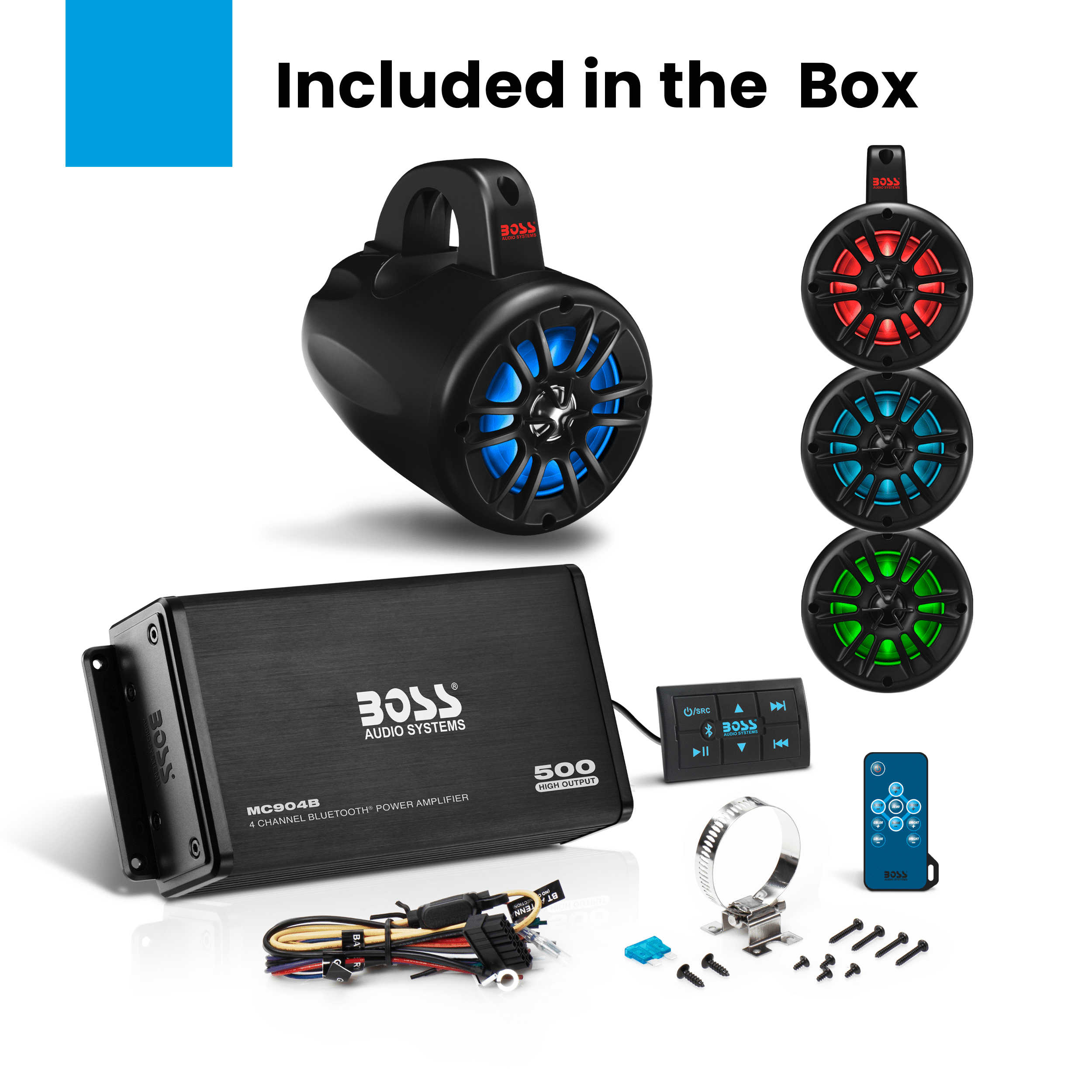 BOSS Audio Systems UNI4RGB Marine Boat Tower Speakers & 4-Channel