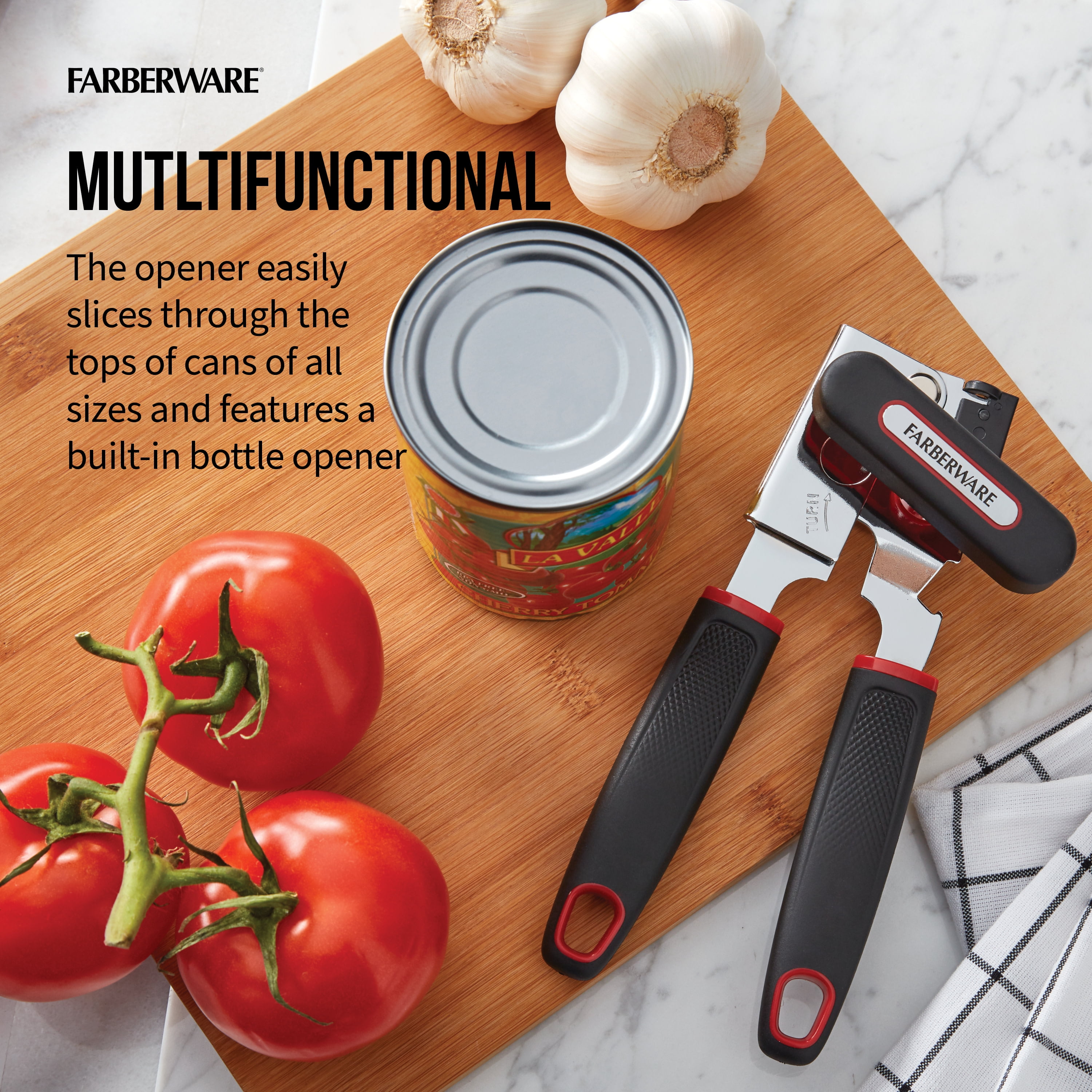 Farberware Soft Grips Garlic Press with Black Handle and Red Accent