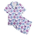 thumbnail image 1 of Tenue Bébé Manches Courtes Imprimé Papillon Chemise à Col Rabattu Shorts Ensemble de Pyjama Décontracté Vêtements Filles Violet 10-11 Ans, 1 of 4