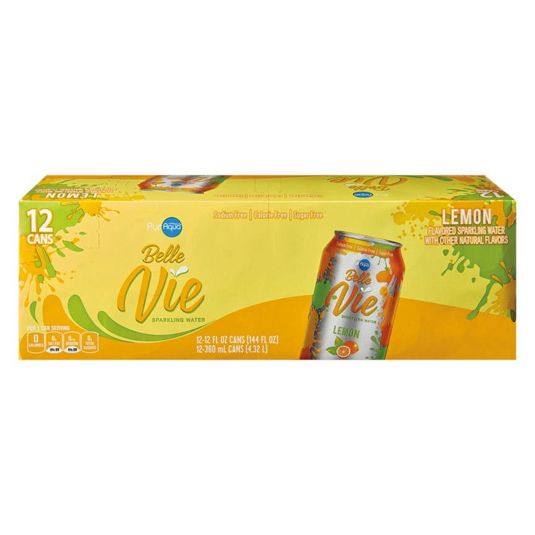 PurAqua Lemon Belle Vie Sparkling Flavored Water - 12 pack, 12 fl oz