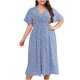 thumbnail image 2 of Puntoco Vestido De Manga Corta Con Cuello En V, Vestido De Verano De Manga Corta Con Cuello En V Estampado Talla Grande Azul Xxxl, 2 of 7