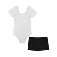 thumbnail image 2 of TiaoBug Kids Girls Gymnastics Yoga Workout Leotard And Shorts Set Cotton Short Sleeves Ballet Dancewear Ivory&Black 6, 2 of 4