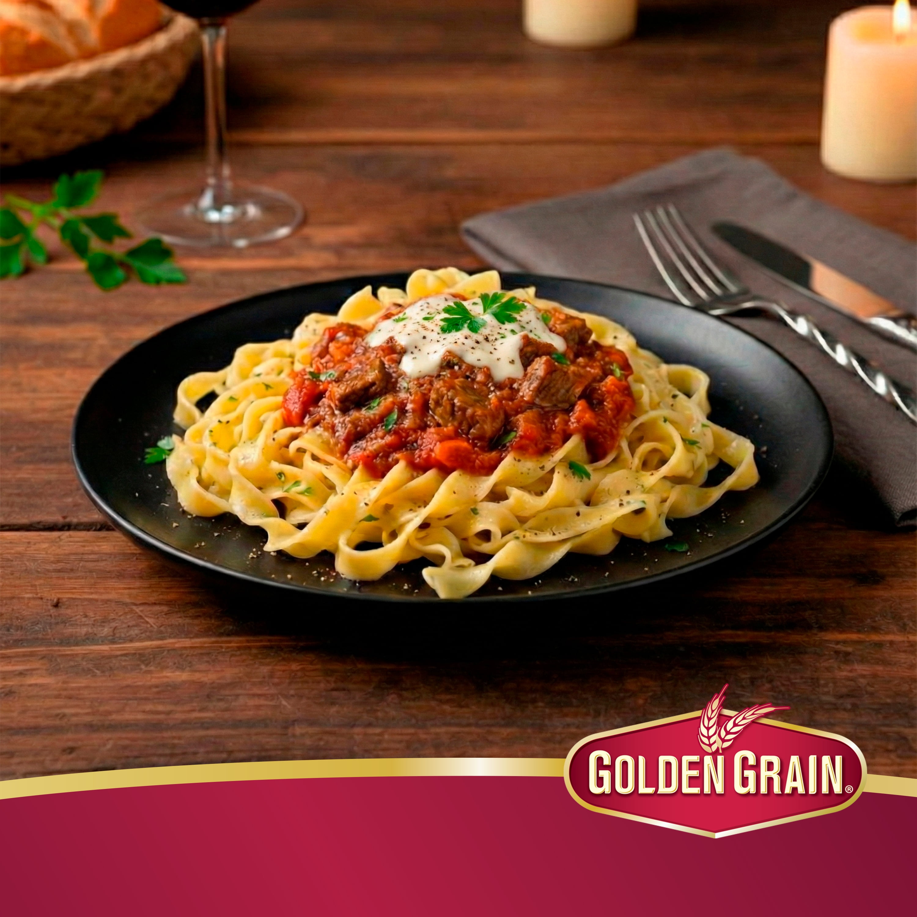 Golden Grain Extra Wide Egg Noodle Pasta, Soft Texture, 12-Pack, 10.5 lbs - Ideal for Rich Sauces & Comfort Meals