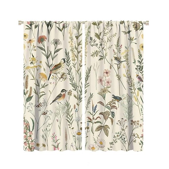 Retro Wildflower -Floral Nature Animal Blackout Curtains for Living Room Bedroom, Window Curtains Rod Pocket Thermal Insulated Window Drapes