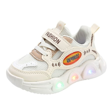 Futezty Kids Shoes Boy Girl Sneakers with Wheels with Led for Christmas Birthday Children Show Gift(Beige 9 Toddler)