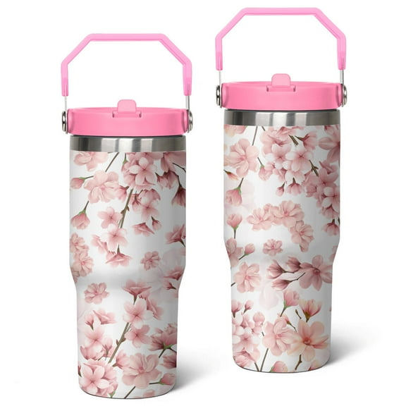 30oz Pioneer Stainless Steel Tumbler with Top Handle,Colorful Floral VintageTravel Coffee Mug Flip Straw Cup,Gifts for Women Girls Men Adults(pink)
