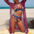 thumbnail image 4 of DAFEI Women's Plus Size 3 Piece Swimsuits Triangle Bikini Set with Drawstring Semi Sheer Cover Up Bathing Suit, 4 of 8