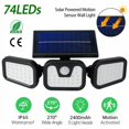 thumbnail image 2 of Solar Wall Lamp 74 LEDs 3 Adjustable Head Motion Sensor Flood Light IP65 Waterproof Security Light Outdoor 270 Wide Angle Light For Garage Front Door Garden Pathway, 2 of 3