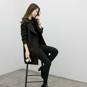 Odeerbi Trench Coat for Women Autumn Winter Overcoat Wool Dress Coat Double Breasted Long Trench Coat Black Refer to Size Chart In Description