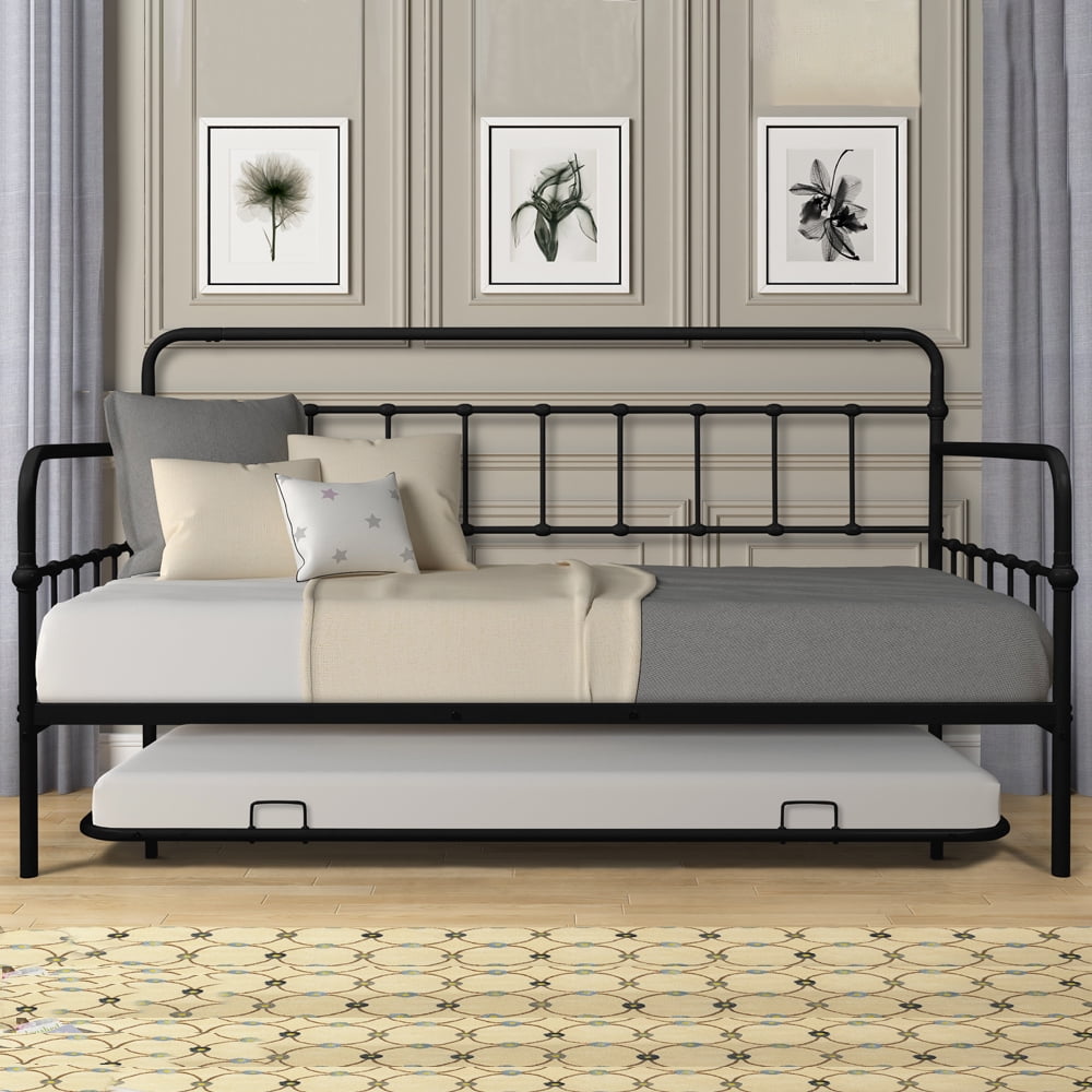 UHOMEPRO Daybed, Heavy Duty Metal Twin Daybed with Trundle and Slat
