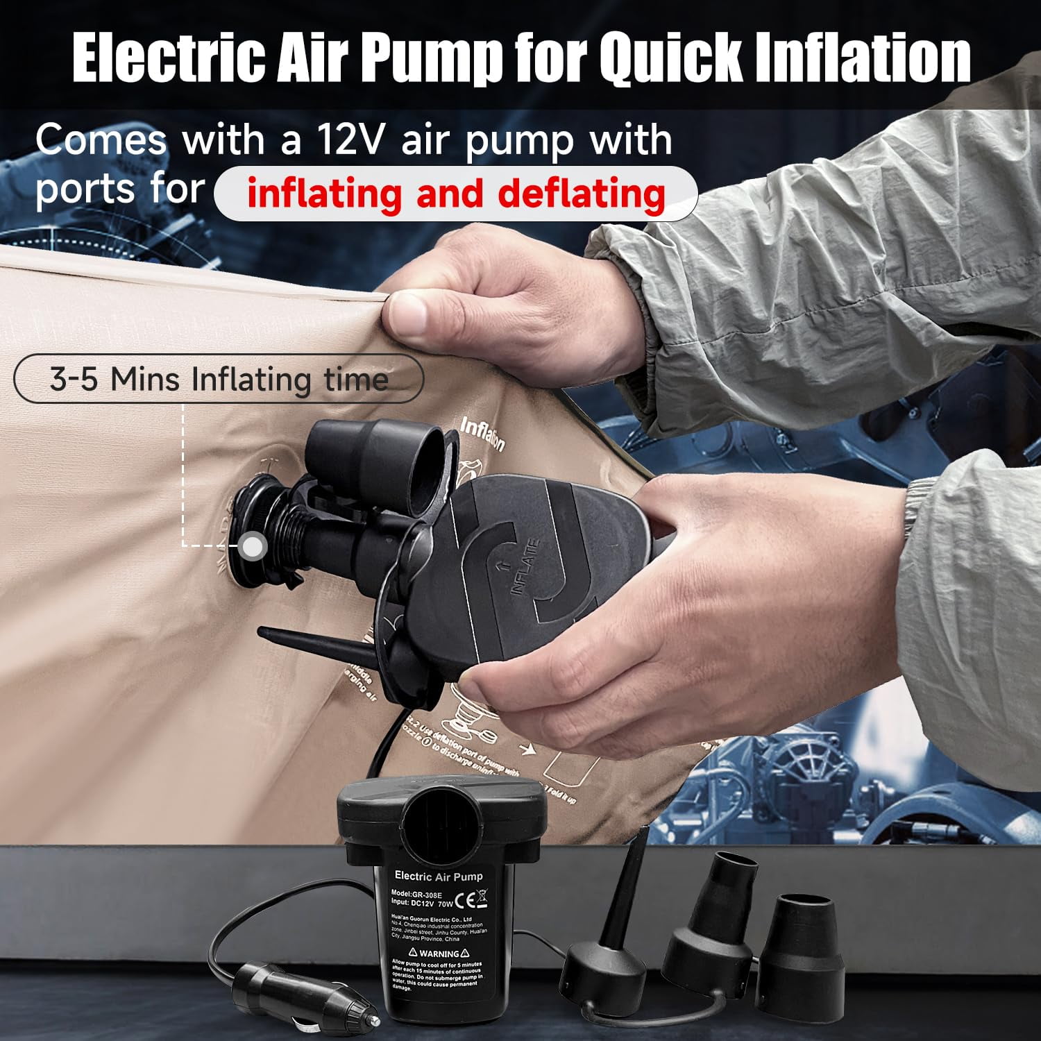 Backseat Car Air Mattress, Inflatable AirBed for SUV Back Seat Trunk Sleeping, Van Rear Seat Camping Sleeping Bed with Electric Air Pump