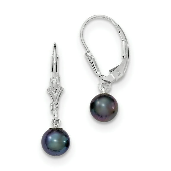 Primal Silver Sterling Silver Rhodium-plated 6-7mm Black Freshwater Cultured Pearl Leverback Earrings