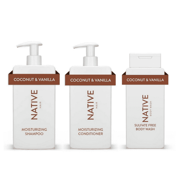 Native Coconut and Vanilla Sulfate Free Shampoo, Conditioner, and Body Wash Bundle