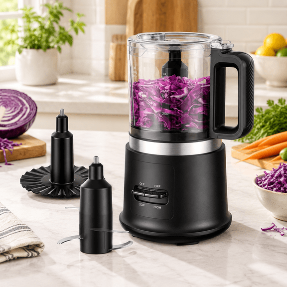 4 Cup Mini Electric Food Processor, 400W 2-Speed Stainless Steel Kitchen Tool