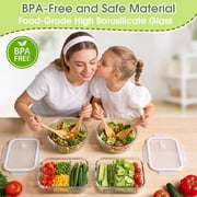 Glass Food Storage Containers with Dividers,4 Pack Meal Prep Containers with Lids, Leak-Proof Lunch Boxes with Compartments,Glass Tupperware Bento Box,Microwave, Oven, Dishwasher & Freezer Safe