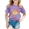 thumbnail image 4 of PMVFHDE T-Shirts Mignons Basiques pour Filles Hauts Tendance pour Filles T-Shirts pour Filles Mode Décontractée Imprimé Col Rond Manches Courtes T-Shirt Violet, 3-4 Ans, 4 of 4