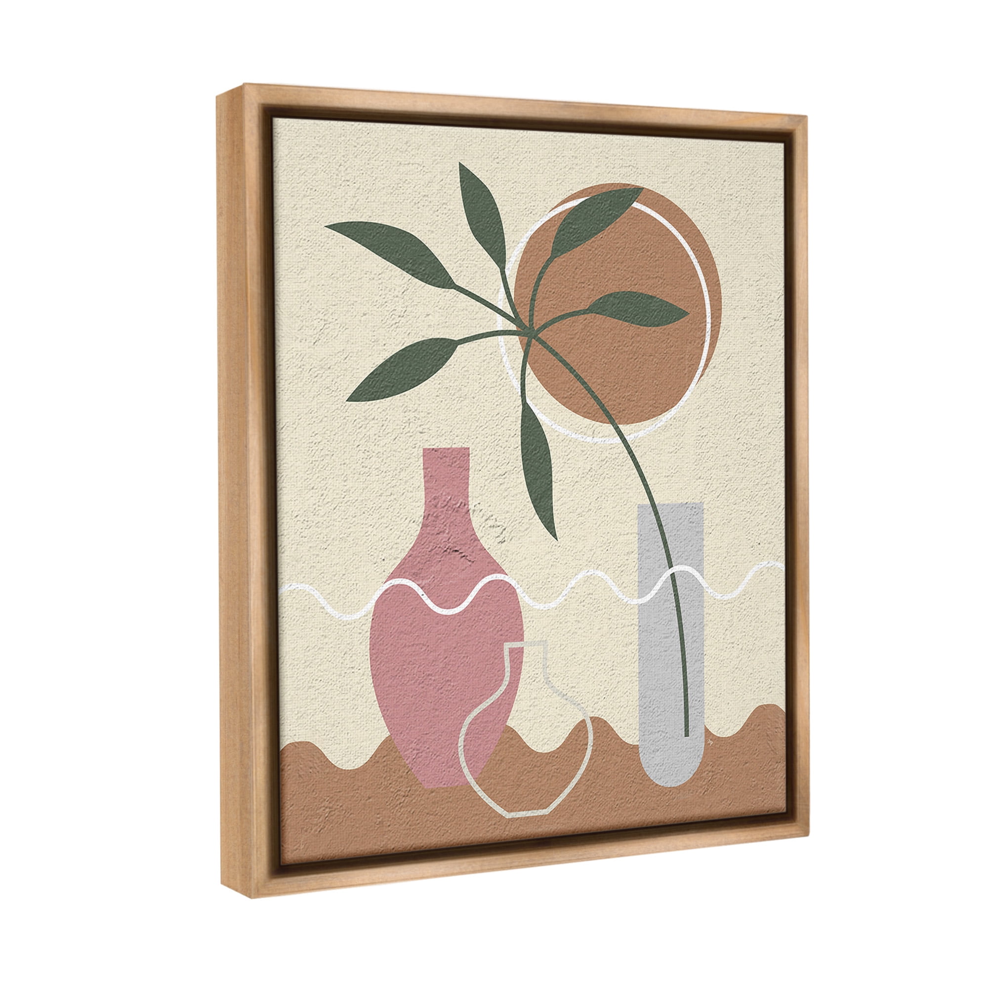 Stupell Industries Boho Vase Still Life Botanical & Floral Painting Brown Floater Framed Canvas Art Print Wall Art, 17 x 21