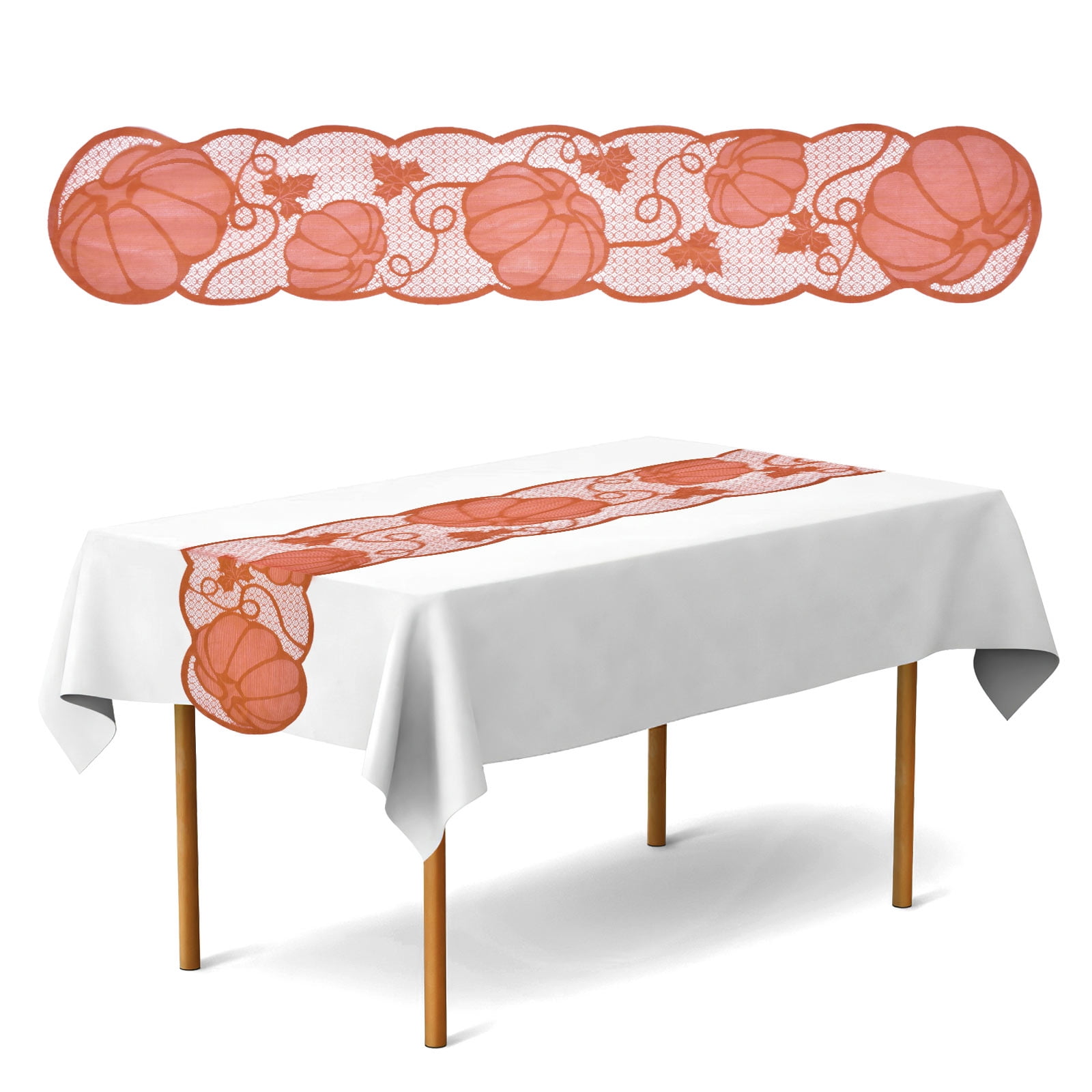 Fun Little Toys Fall Table Runner with Pumpkin, 13'x72' Thanksgiving Table Runner, Pumpkin Table Cloth, Thanksgiving Decorations, Thanksgiving Table Decorations, Thanksgiving Table Decor, Party Supply