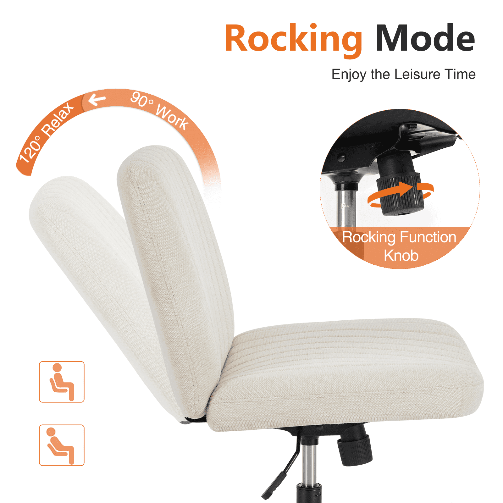 MAYEERTY Office Desk Vanity Chair Cross Legged Armless Swivel Fabric Height Adjustable Wide Seat with Replaceable Wheels/Fixed Base, Comfy Task Chair Padded
