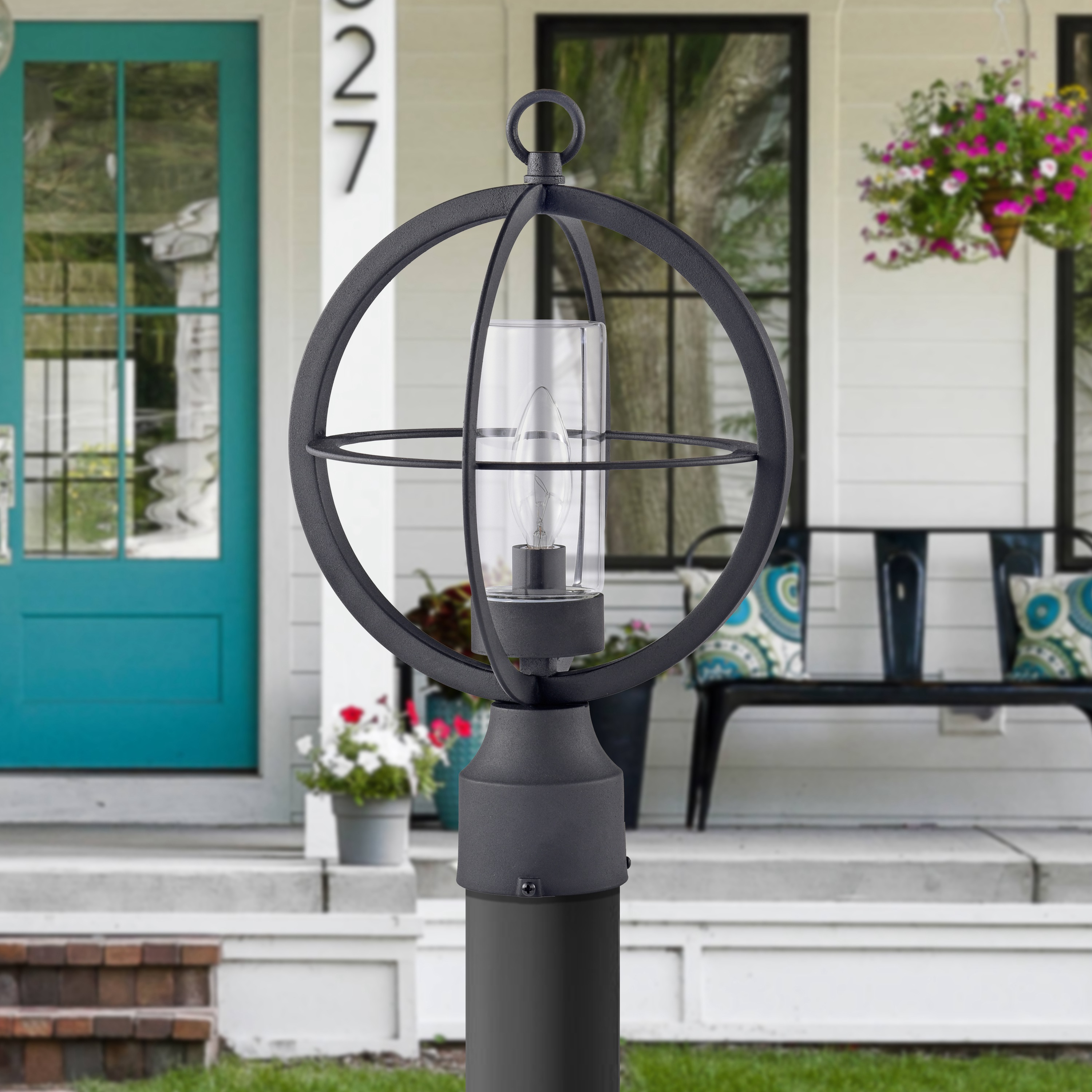 C Cattleya  Black 1-light 9.75"/12"  Global Cage Outdoor Post Light W9.75"xD9.75"xH15.5"