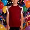 thumbnail image 2 of Glisme Boys Graphic Tees Stripe Print Short Sleeve T Shirt Colorful Festive Comfortable Blend Top For Kids Wine Tee Size 5-6 Years, 2 of 4