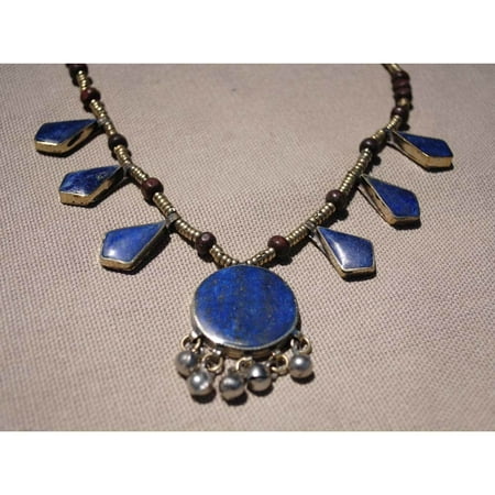 Herat Oriental Handmade Tribal Lapis Lazuli Necklace with 28mm Stone (Afghanistan)