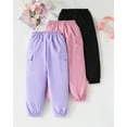 thumbnail image 4 of Toddler Girls Clothes Girls Pants Kids 3-Pack Joggers Toddler Cargo Casual Elastic Waist Pants for Girls 4T 5T Size 6 7 8 Black Pink Purple, 4 of 8