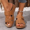 thumbnail image 6 of HomeDM Womens Sandals Micro-Wedge Open Toe Slip-On Summer Beach Vacations Slide Sandals, Brown Size 9.5, 6 of 9