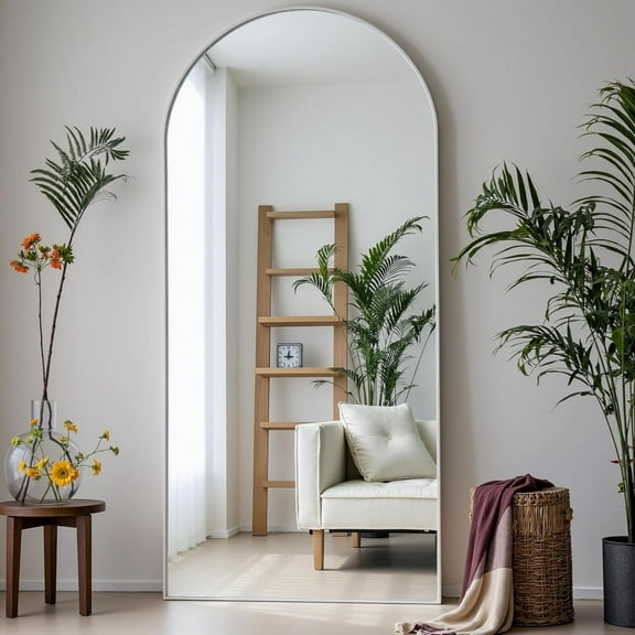Mirrasia 71"x26.1" Full Length Arched Floor Mirror with Stand, Sliver