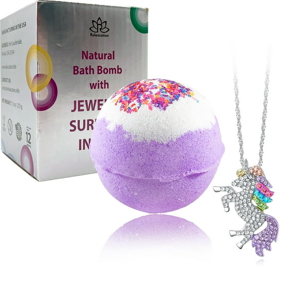 Big Bath Bomb with Jewelry Surprise Unicorn Necklace Inside Handmade in USA Natural and Safe by Relaxcation